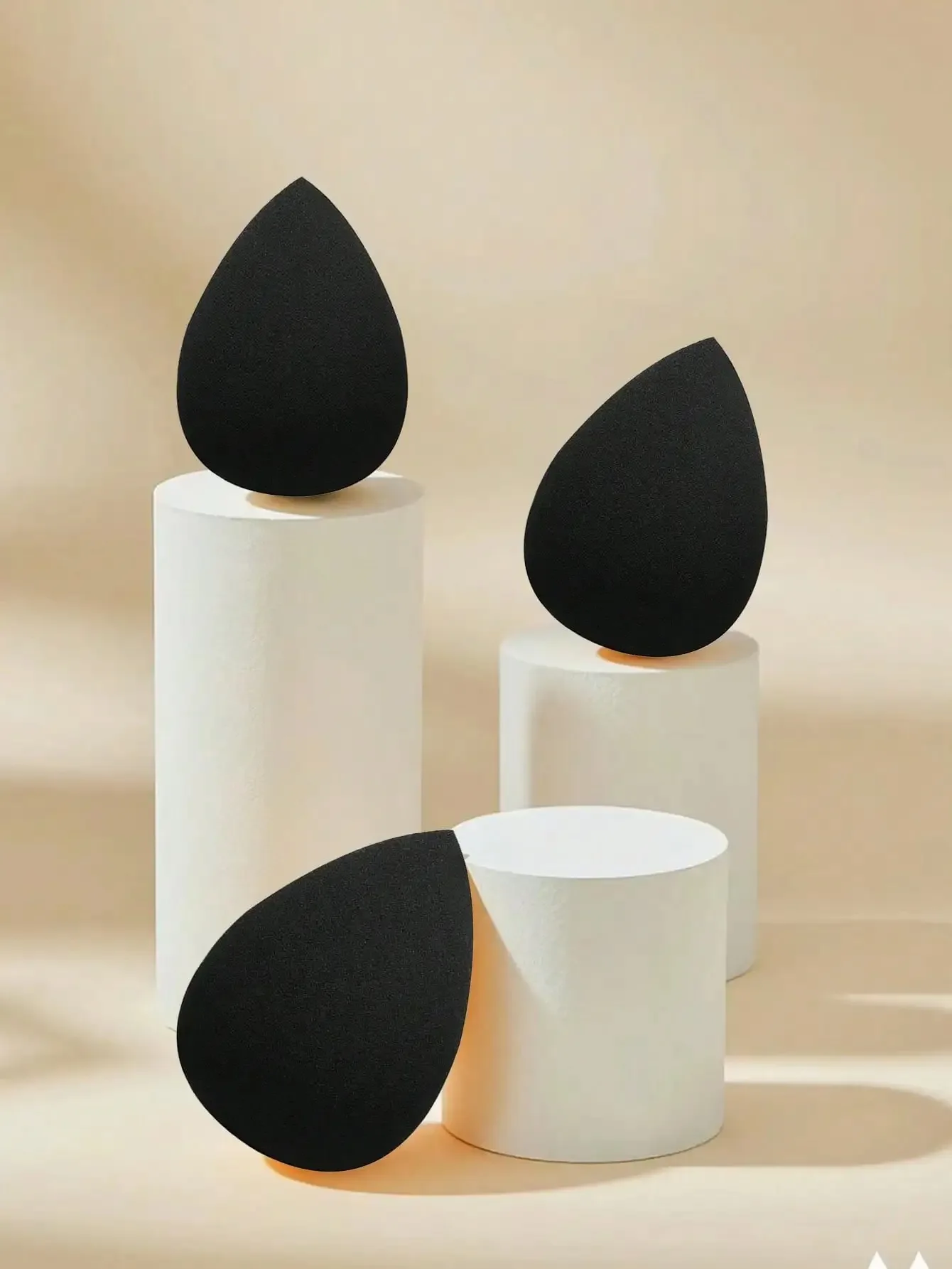 3피스 미드나잇 블랙 메이크업 스펀지 세트 - 완벽한 파운데이션, 크림 및 파우더 블렌딩을 위한 전문 뷰티 블렌더, 라텍스-