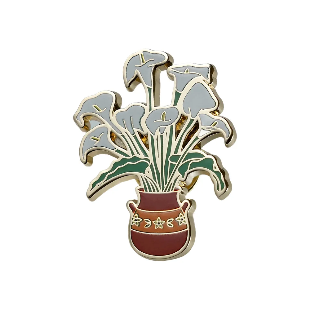 

A3816 Cartoon Vase Brooch for Clothes Lapel Pins for Backpack Enamel Pin Fashion Jewelry Badges Accessories For Flower Lover