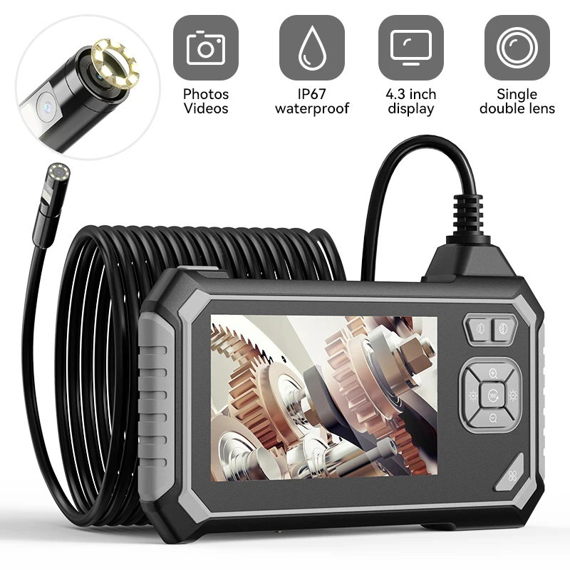 Industrial Endoscope Borescope Camera 4.3'' 1080P Single Dual Lens Car Inspection Camera IP67 Waterproof Sewer Camera With 8LEDs