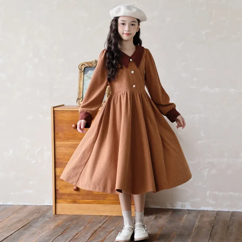 

Winter Autumn Dresses Girls Corduroy Teen Clothing Lapel Big Girl Party Dresses Size 6 7 8 9 10 11 12 13 14 15 16 17 18 20 Year