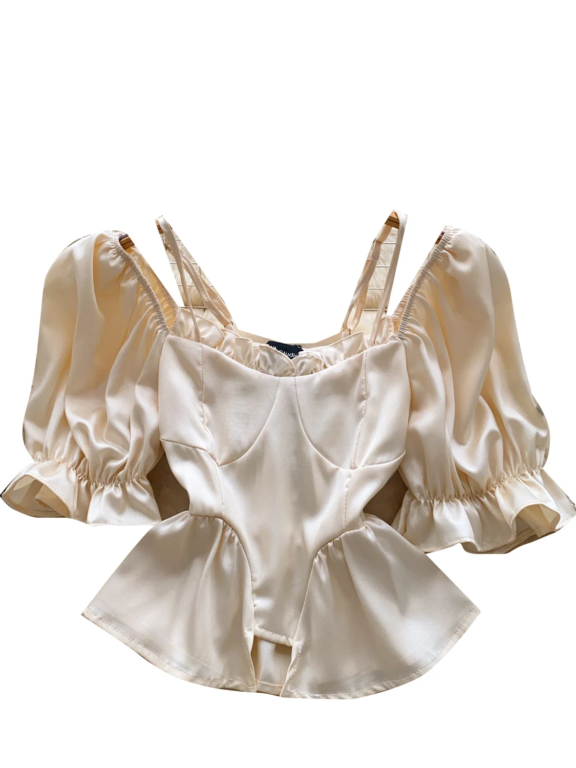 Zomer Dames Bubble Sve Zijde irt Taille Cinching Strap Ontwerp Koreaanse Sle Loose Fit ort Sve Casual Busin irt