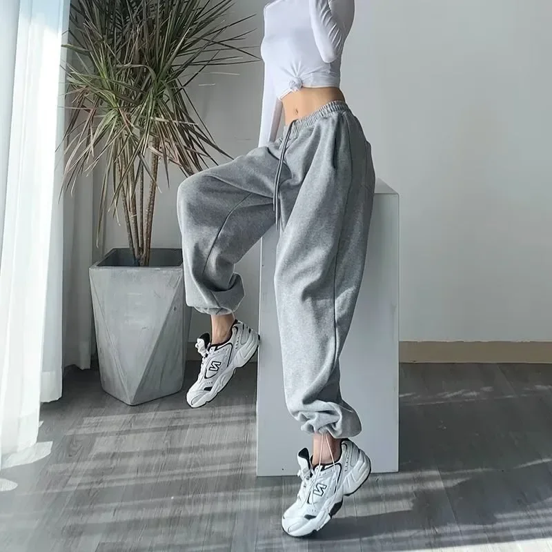Y2k Korean Sweatpants Women Baggy Harem Pants Wide Leg Sweat Pants Oversized Harajuku Joggers Woman High Waisted Grey Trousers
