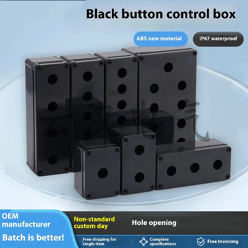 

Black Waterproof Button Control Box Outdoor Switch 22mm Power Emergency Stop Indicator Light Knob Plastic Thickened Model