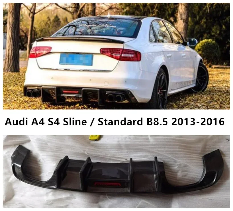 REAL CARBON FIBER REAR BUMPER TRUNK LIP SPOILER DIFFUSER For Audi A4 S4 Sline B8.5 2013-2016 (With Light)