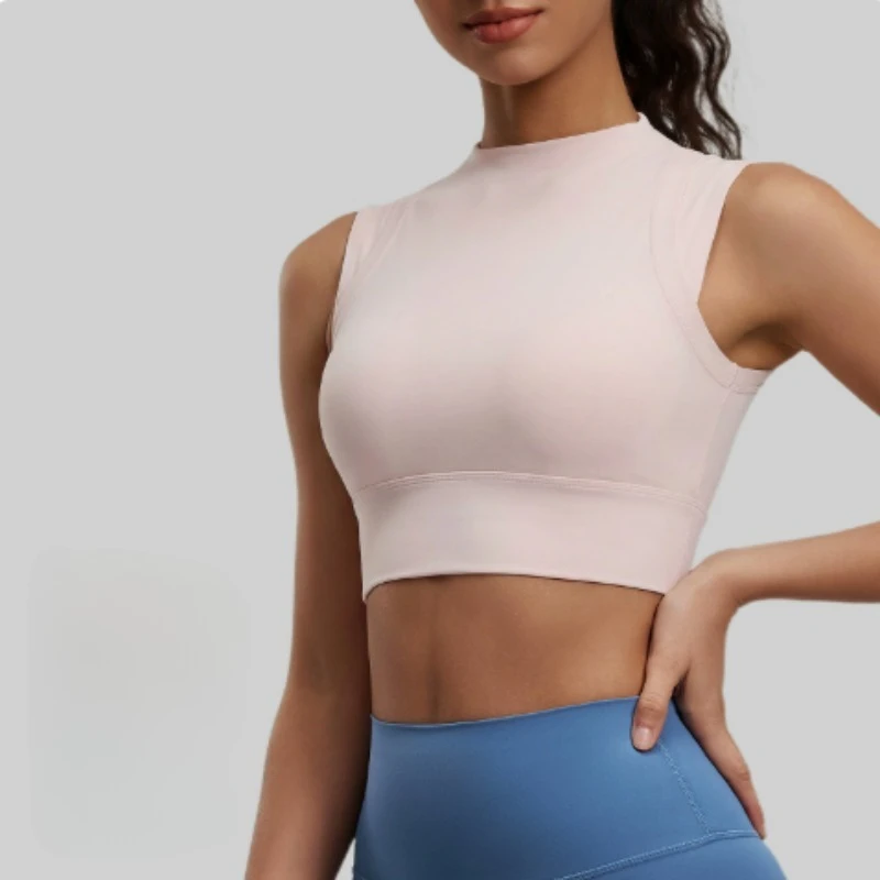 High Neck Yoga Tank Tops for Fitness Female Workou Vest Push Up Tights Sports Bra for Women Sportswear for Gym Outfit
