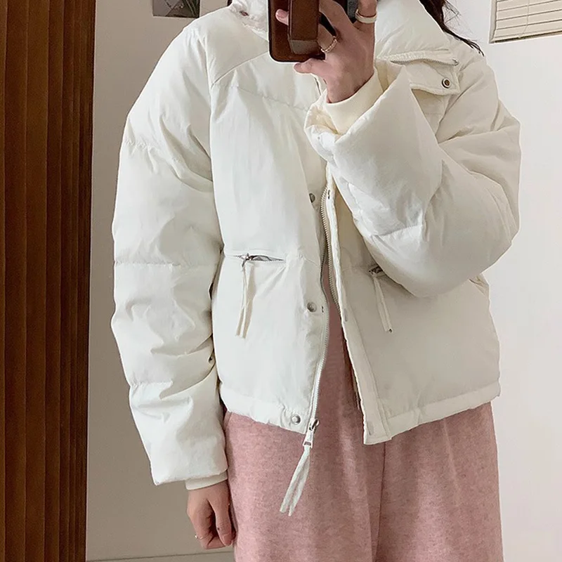 

Standing Neck Thicken Warm Woman Winter High Quality Zipper Pocket Outerwear for Women Korean All-Match Solid Coats Lady