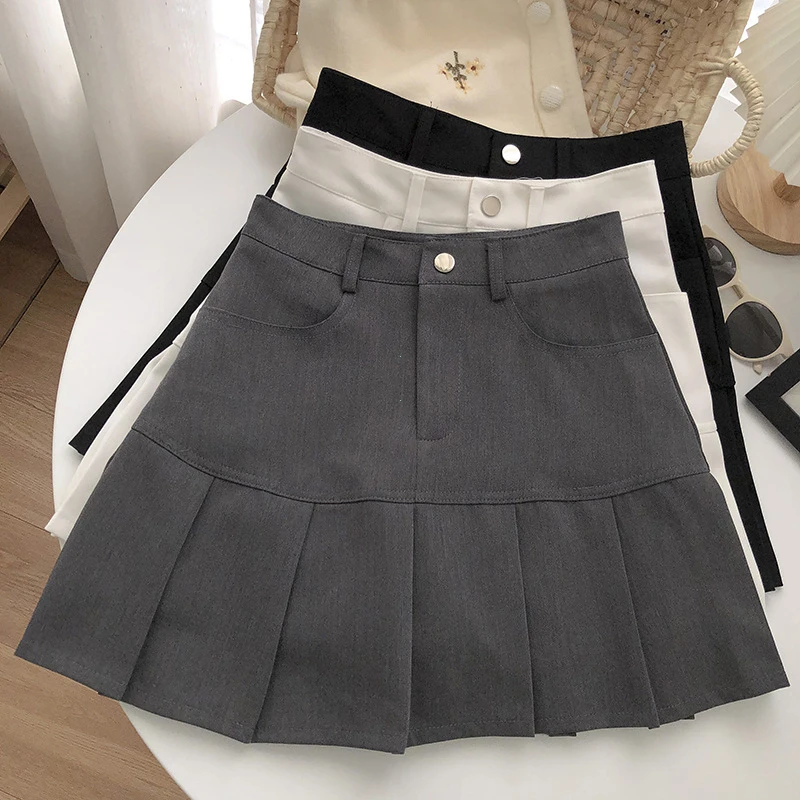 

Y2K Vintage High Waist Pleated Skirt Women College Style Uniforms Safety Pants Mini Skirts Woman Korean Street Slim A-Line Skirt