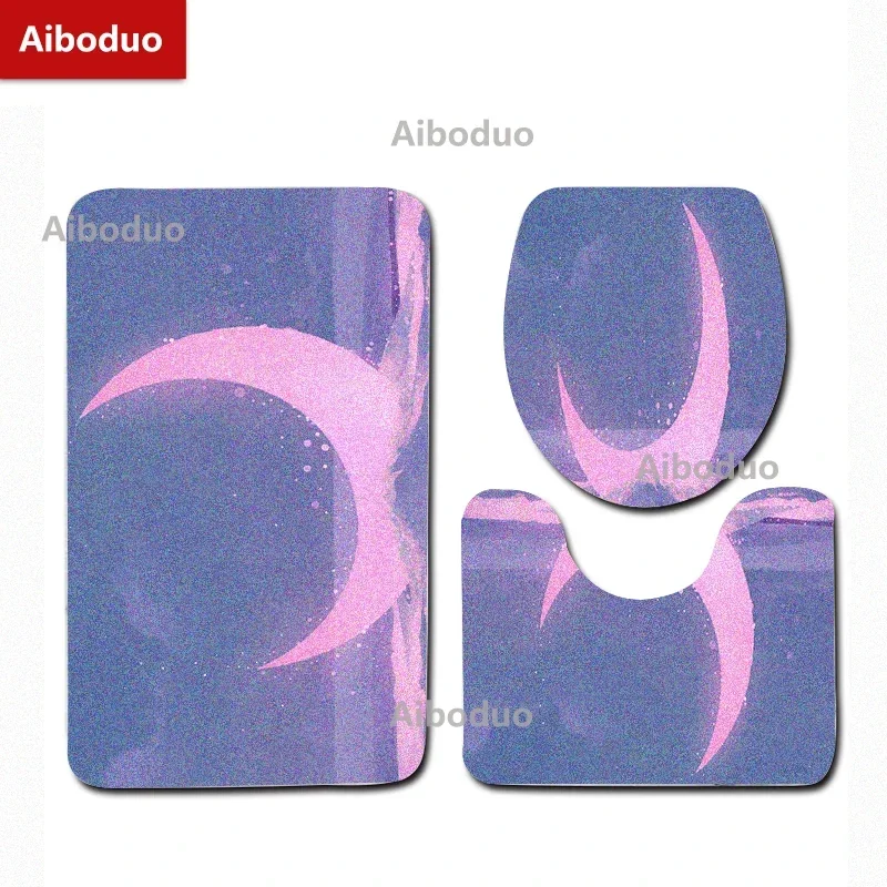 Purple Crescent Moon 50*80cm Non-Slip 3pcs/set Toilet Cover Set Cute Pink Moon Home Decorate Kawaii Bath Mat Carpet Restroom Rug