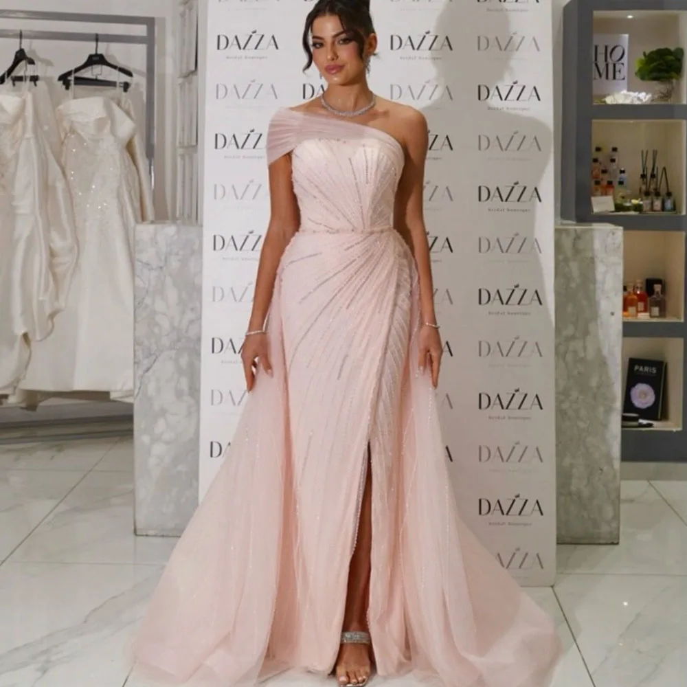 

Elegant Evening Dresses One Shoulder Sleeveless Mermaid Detachable Train Gala Prom Dress Beading Birthday Party Gown Customized