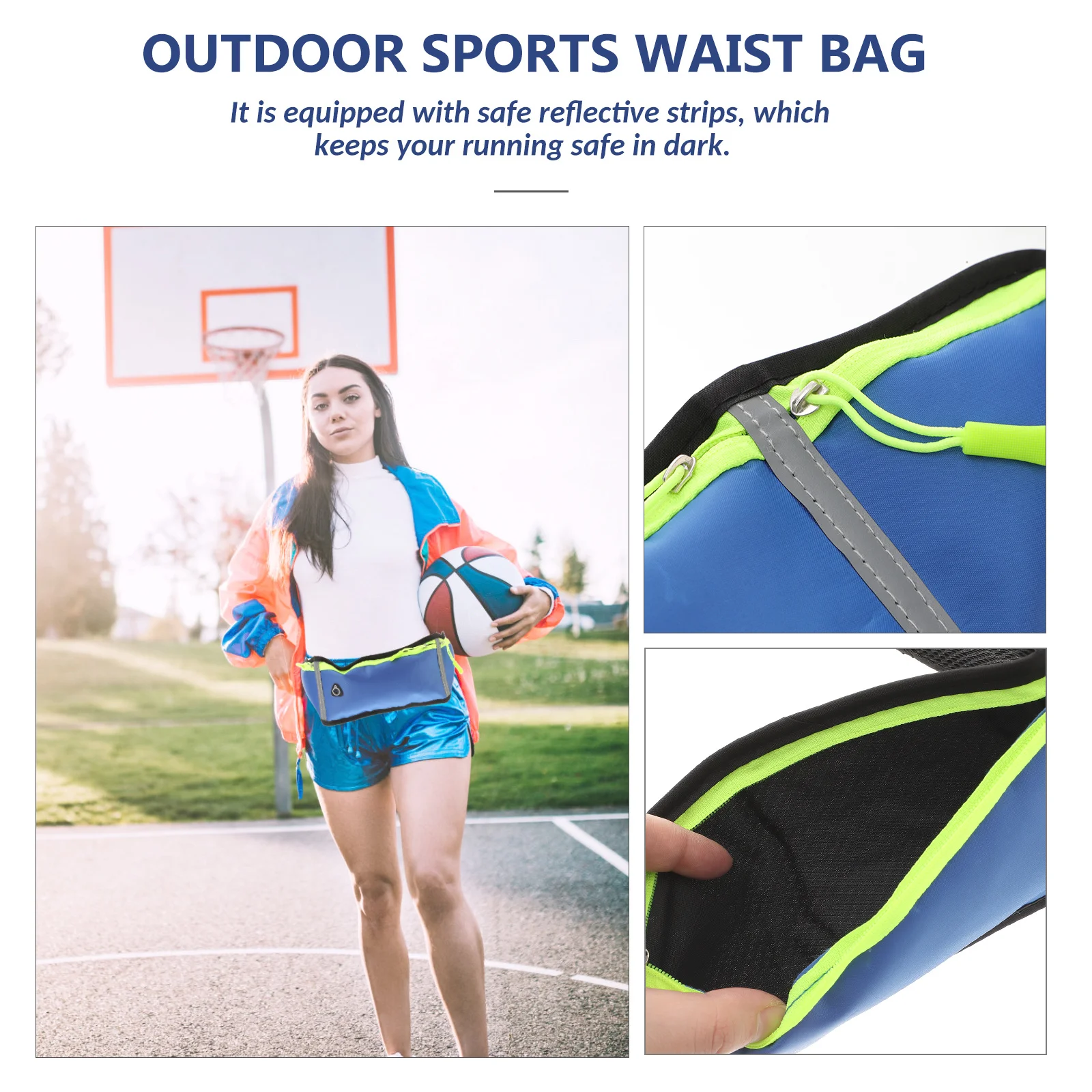 Slim Sports Waist Bag Adjustable Breathable Waterproof with Reflective Strips for Running Travel Outdoor Waist Pack