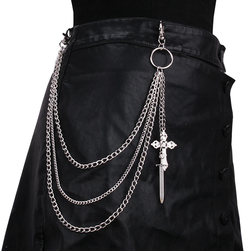 Punk Spike Niet Layered Metall Kette Schlüsselanhänger Für Männer Frauen Hosen Jeans Biker Gothic Rock Gürtel Ketten Schmuck Zubehör Geschenk