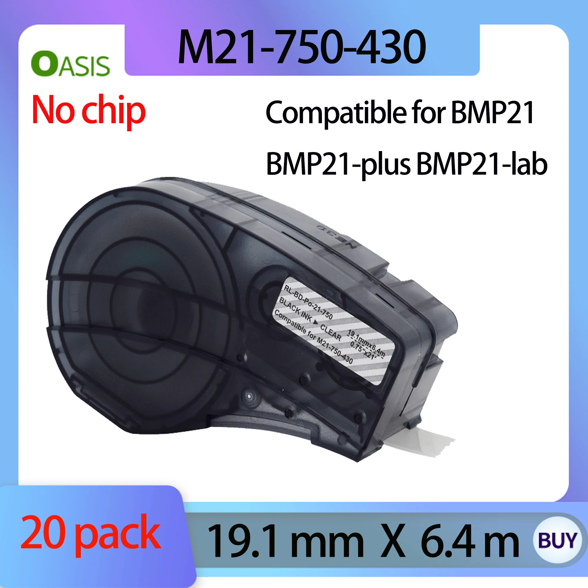 20 pack Compatible M21-750-430 Clear Polyester Label Tape - Black Text for Brady BMP21 Plus, Printers - Durable Cable  Labeling