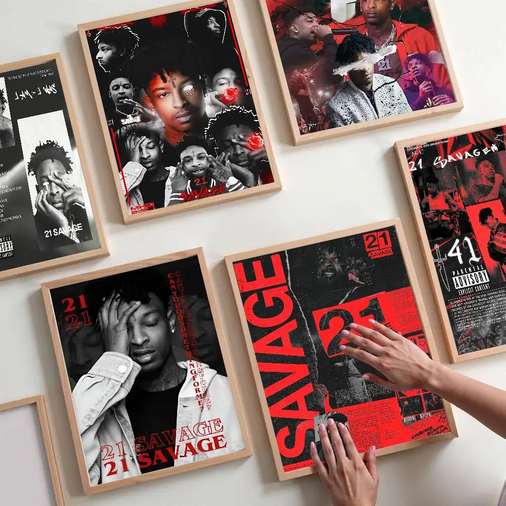 Hip Hop Rapper 21 S-Savage Vintage Posters Sticky Retro Kraft Paper Sticker DIY Room Bar Cafe Kawaii Room Decor