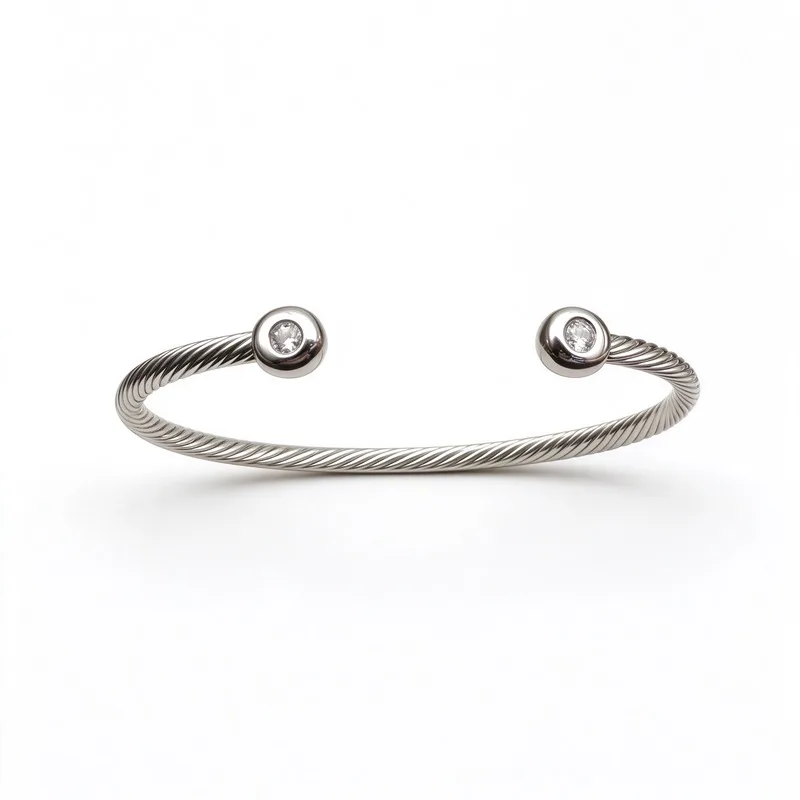 Twisted Cable Flexible Circle Open Cuff Bracelet,Silver Tone Gold Tone Alloy, 3mm White RedGreen Blue Zircon Bead Ends, Bohemian VintageStackable Style, Jewelry for Women Men GirlsTeens, Daily Wear Office Party, AnniversaryBirthday Christmas Gift