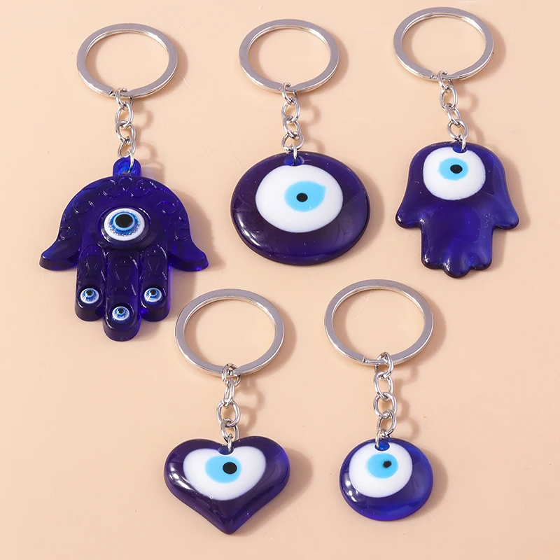 Aihua Bohemia Lucky Turkish Evil Eye Keychain Hamsa Hand Blue Glass Bead Pendant Keyrings for Women Men Bag Decoration