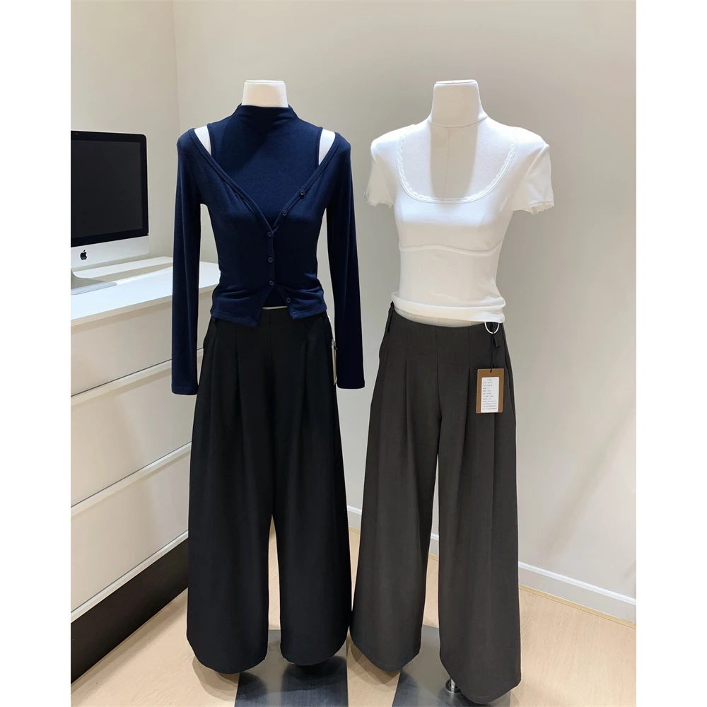 

Summer Women Old Money Suit Pants Loose Casual Long Trousers Tide Korean Pleated Pantalones 2000s Aesthetic Baggy Vintage New