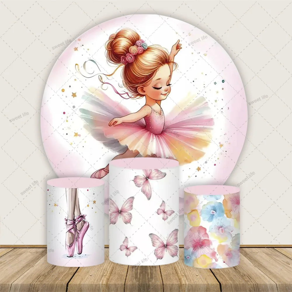 

Ballet Girls Circle Cylinder Backdrop Cover Dancing Butterfly Flower Girl Baby Shower Photography Plinth Covers