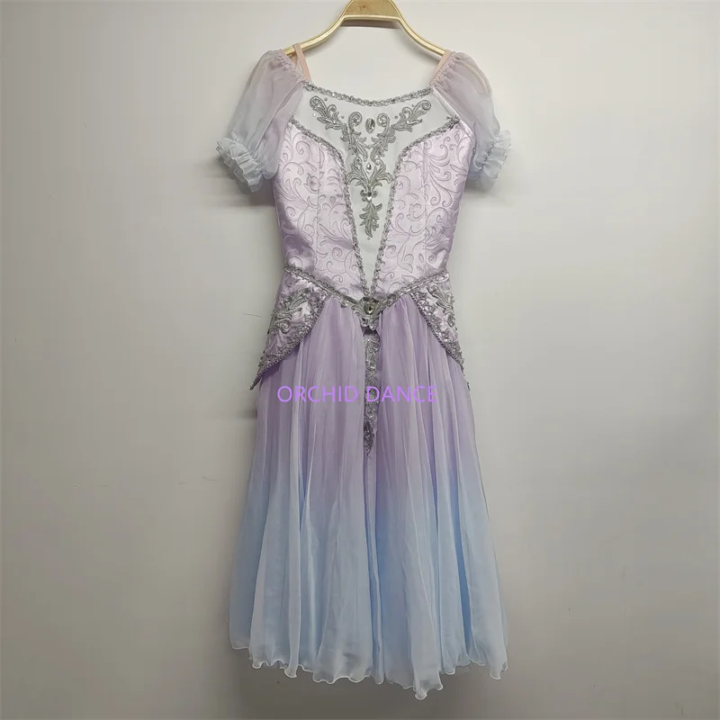 

Professional Unique Custom Size Kids Girls Women Adult Performance Wear Ballet Dance Ombre Purple Blue Long Lyrical Dress