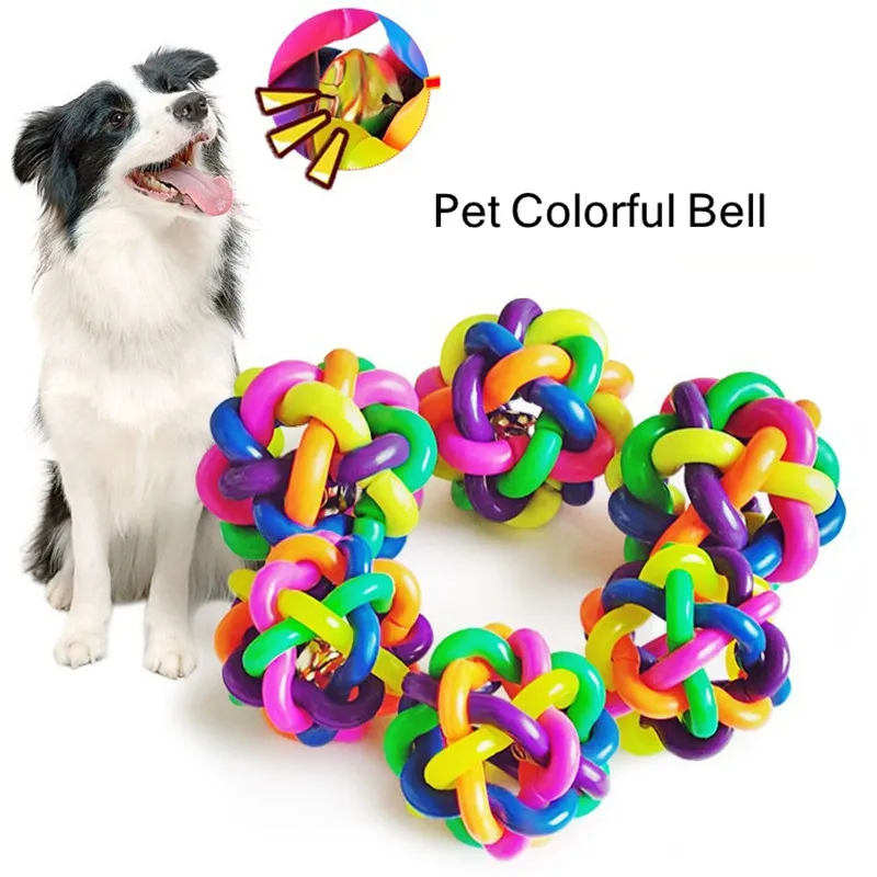 لعبة الكلب أجراس ملونة كرات مطاطية الحيوانات الأليفة القط الكلب لعب لعبة مضغة لدغة مقاومة الصوت التدريب الإنسان الحيوانات الأليفة التفاعل الملحقات #1