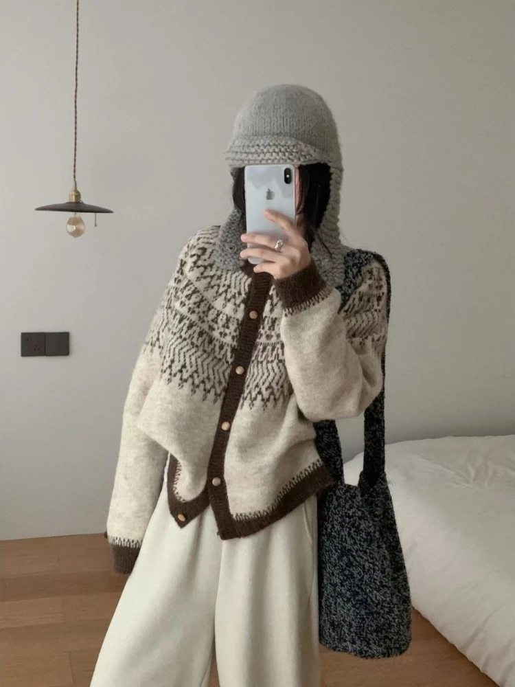 الخريف والشتاء أزياء المرأة الجديدة أنيقة محبوك معطف واحد الصدر الراقية اللون منعت فضفاضة سترة بأكمام طويلة #1