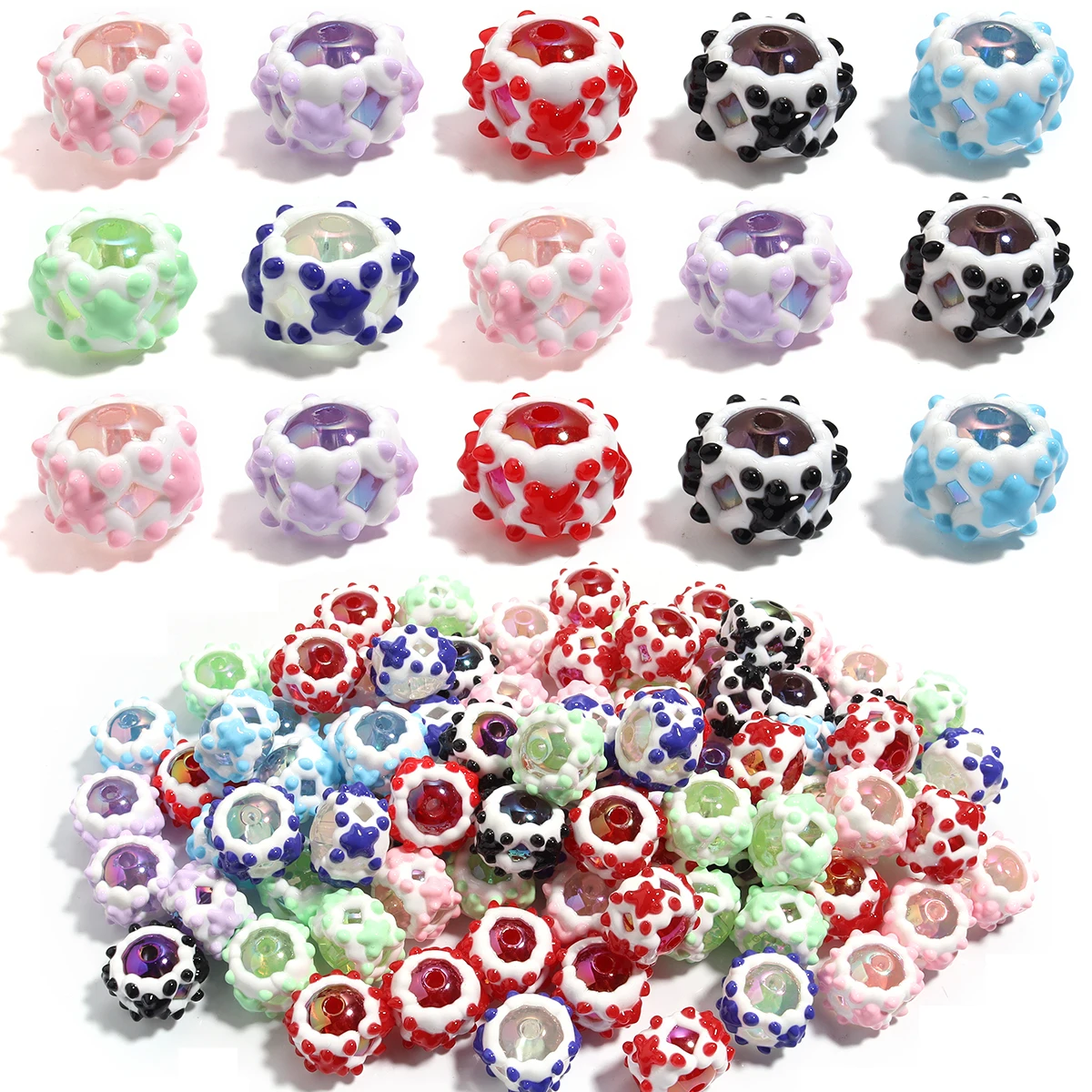 5 Teile/los Bunte Runde Acryl Perlen Handgemachte Stern Lose Perlen Für Schmuck Machen DIY Halskette Armband Schlüsselbund Zubehör