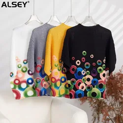 ALSEY Miyake Pleated Circle Print T Shirt for Women Summer New Loose Plus Size Bat Sleeve Thin Simple Versatile Tops Clothing