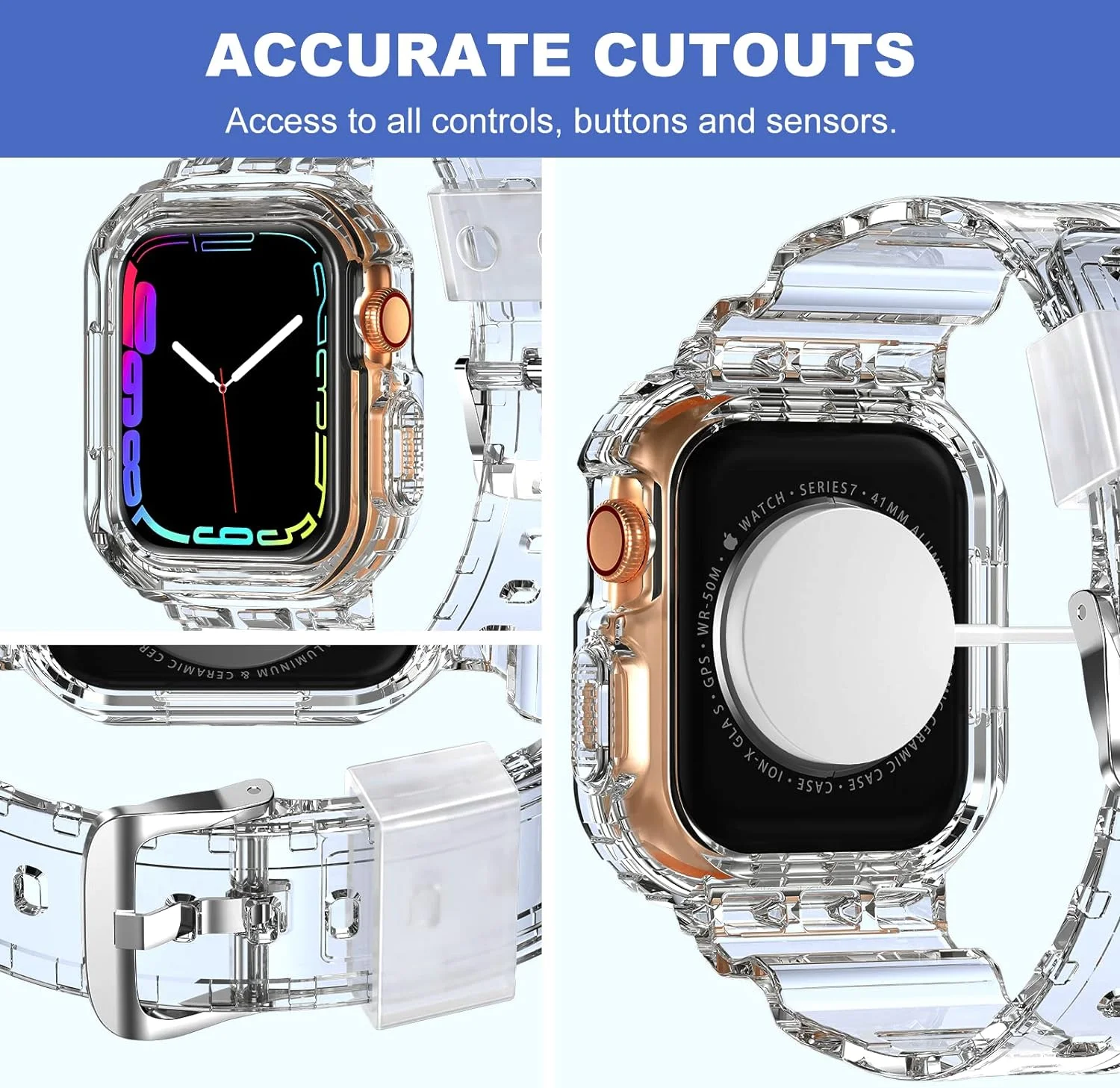 Compatible for Crystal Clear Apple Watch Bands, 46mm 45mm 42mm Bumper Case Jelly Sport Band for iWatch Utral 10 Series 987SE654