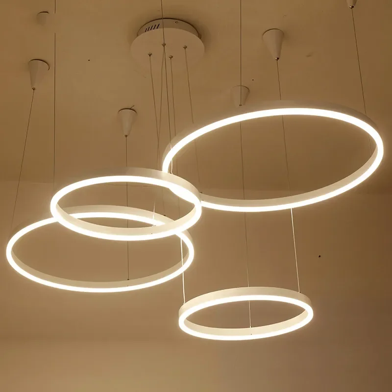 

Creative Pendant DIY Chandeliers Light fixtures LED Hanging chandeliers AC90-265V dimmer 4 circle rings lights
