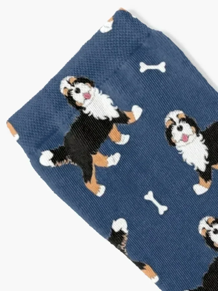 Cute Tri Color Bernedoodle - Blue Background Socks christmas gifts retro Socks Ladies Men's