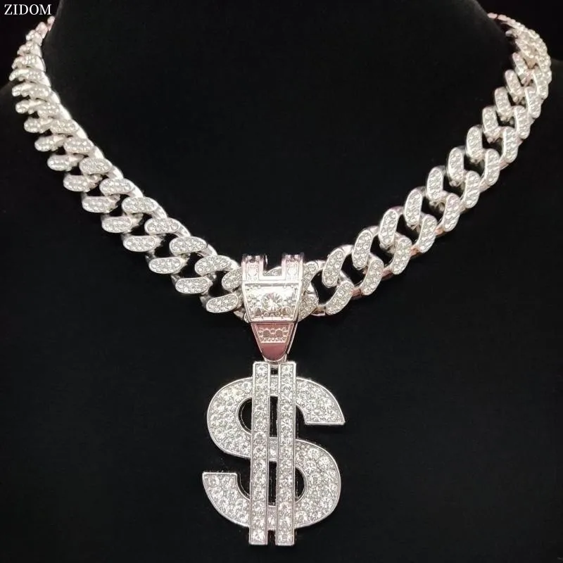 Men Women Hip Hop Dollar  Pendant Necklace with 13mm Cuban Chain Hiphop Iced out pendants Necklaces Fashion Punk Jewelry Gifts