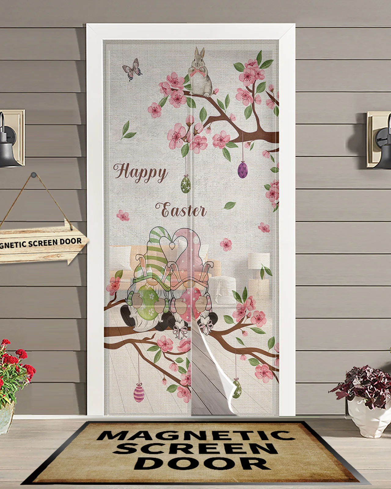 Easter Spring Cherry Dwarf Kitchen Curtain Magnetic Mosquito Net Curtains Summer Bedroom Anti Insect Door Curtain