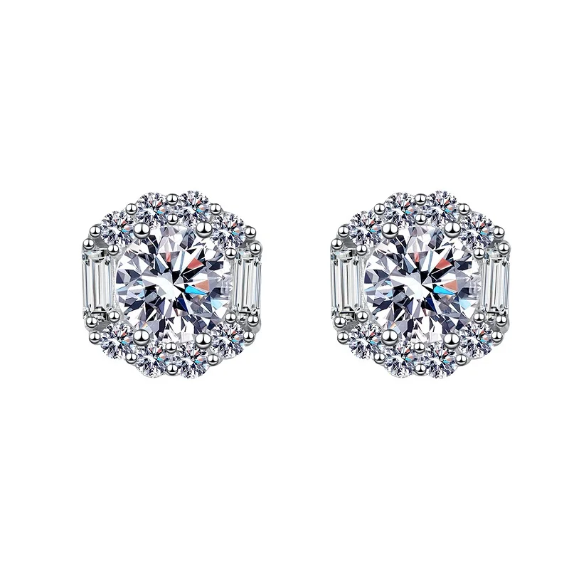 

Ourfuno 1-2CT Round Moissanite Earrings For Women Elegant 925 Sterling Silver Stud Earrings Party Wedding Jewelry Christmas Gift