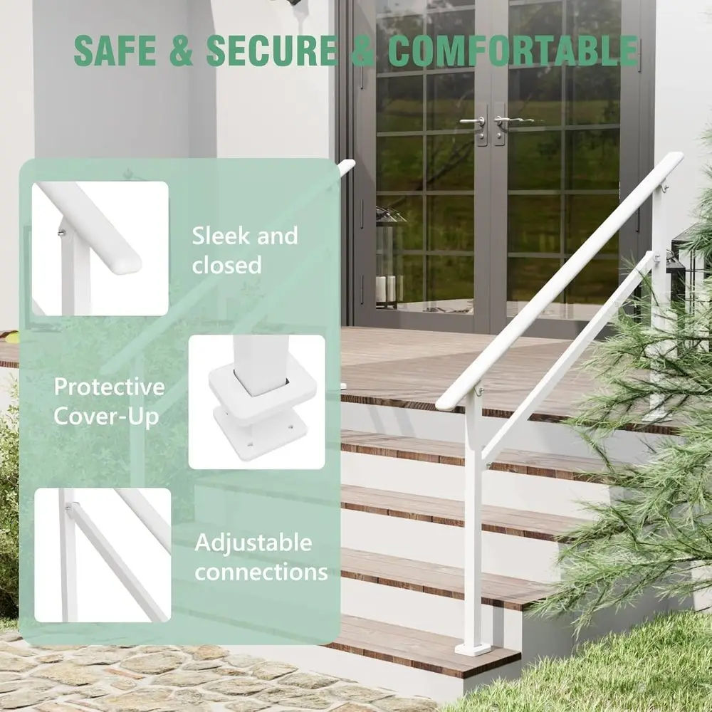 درابزين شرفة قابل للتعديل من 4-5 خطوات لكبار السن، درابزين للسطح الخارجي، أبيض