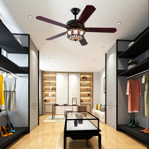 Ventilador de techo de madera Tiffany, dispositivo con 3 luces y Control remoto, 52 pulgadas