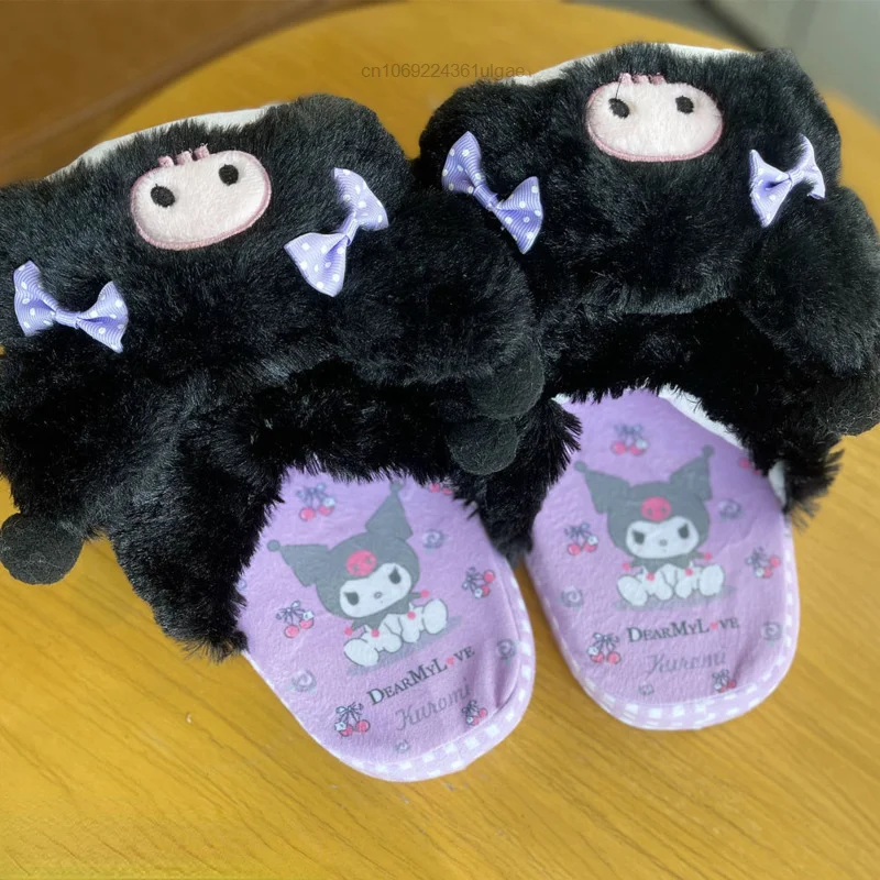 Sanrio Hello Kitty Kuromi การ์ตูนรองเท้า Plush ตุ๊กตาหรูหราออกแบบแบนรองเท้าผู้หญิงรองเท้าแตะ Fuzzy Y2k ในร่ม Kawaii รองเท้าแตะ