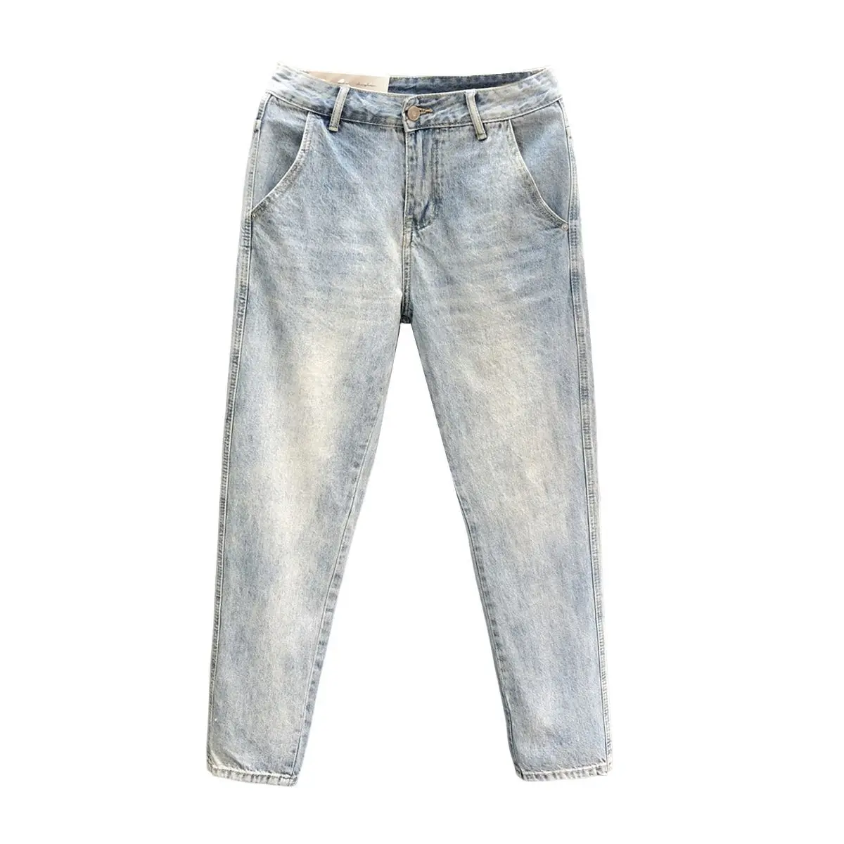 الشارع الشهير السراويل رجل الجينز الأزرق الفاتح الرجال سليم المناسب السراويل 2025 صيف جديد Vintage الرجال الراقية عارضة رقيقة السراويل