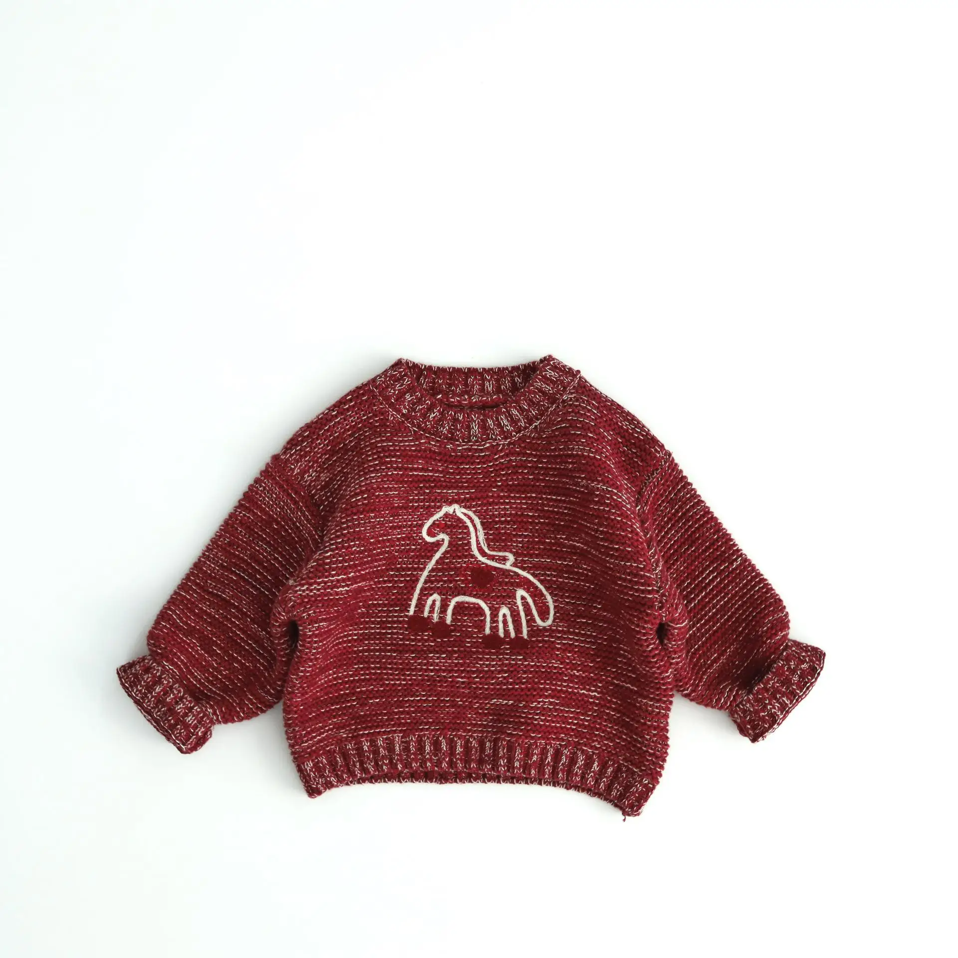 

2026 Spring New Children Long Sleeve Sweater Cotton Girls Simple Cartoon Embroidery Pullover Baby Knitted Tops Kids Clothes