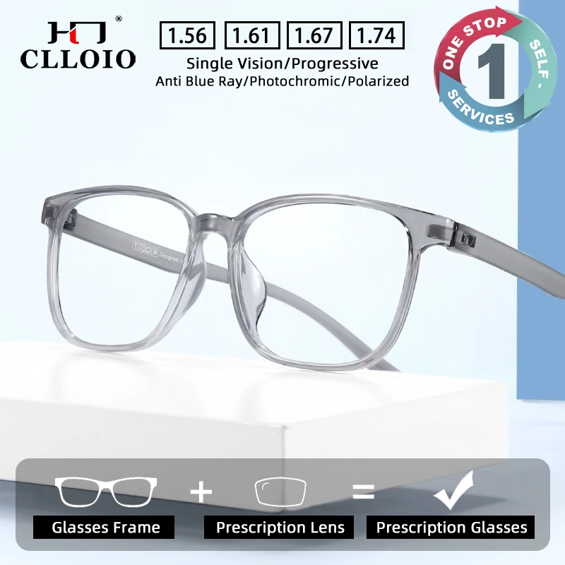 

CLLOIO Business Casual Style Prescription Glasses Anti-Reflective Alloy Square Frame Myopia Glasses Progressive Reading Eyewear