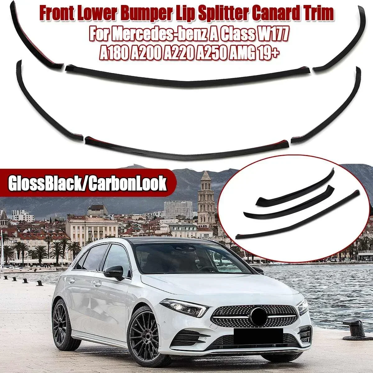 

Pair Front Lower Bumper Lip Canard Trim For Mercedes-benz A Class W177 A180 A200 A220 A250 for AMG 2019 2020 2021 2022+ Body Kit