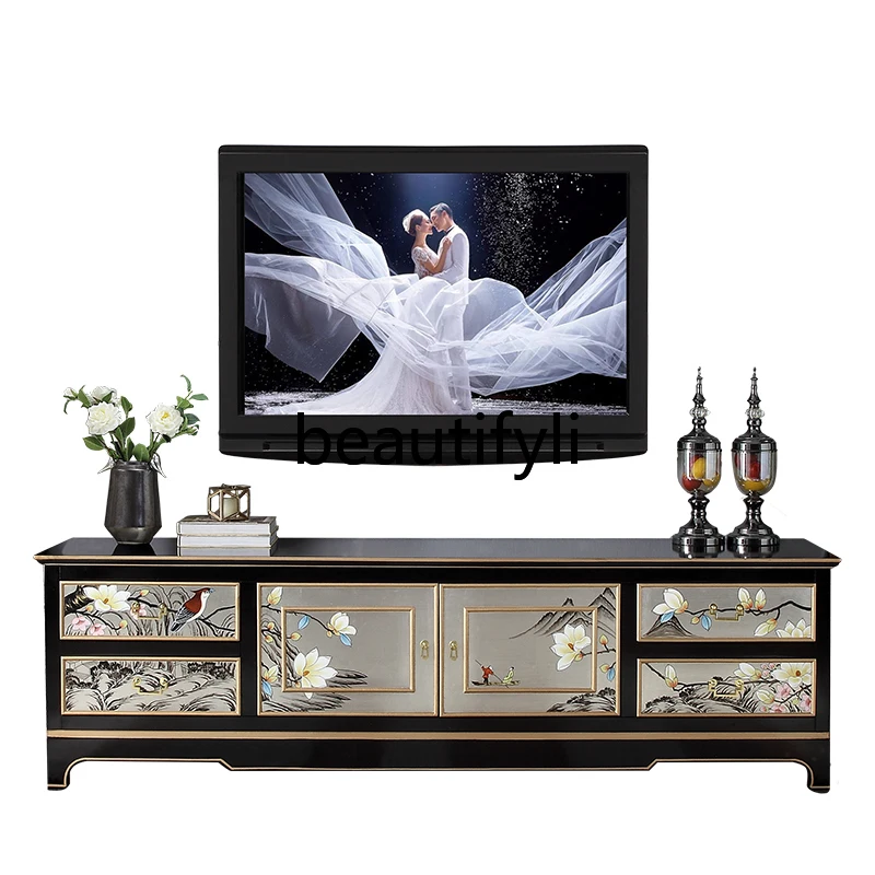 

New Chinese TV Cabinet Modern Simple Coffee Table TV Cabinet Combination American Painted Solid Wood Floor Cabinet