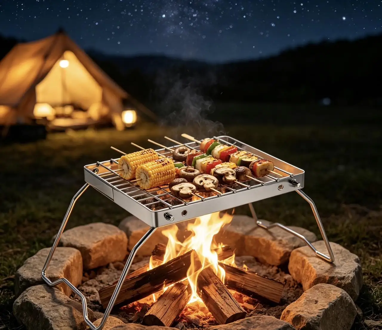 Outdoor Stainless Steel Stove Holder Camping Portable Folding Mini Barbecue Rack Pot Holder Baking Tray Holder gallery 4