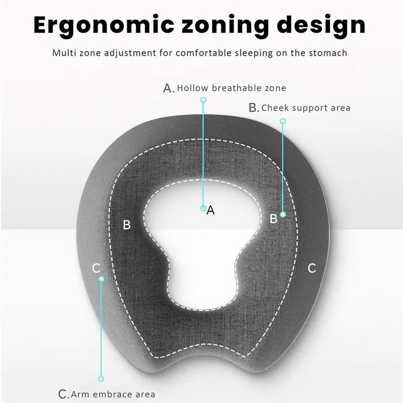 【ESSENTIALS 】Face Down Massage Pillow Breathable Memory Foam Removable Washable Holder For Office Table Bed Head Support