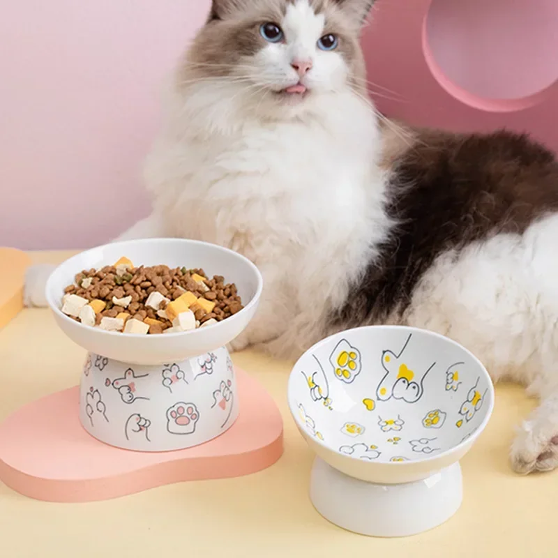 Ceramic Cat Food Bowl Protects Cervical Vertebra Oblique Opening Pet High Foot Bowl Cat Food Water Bowl Dog