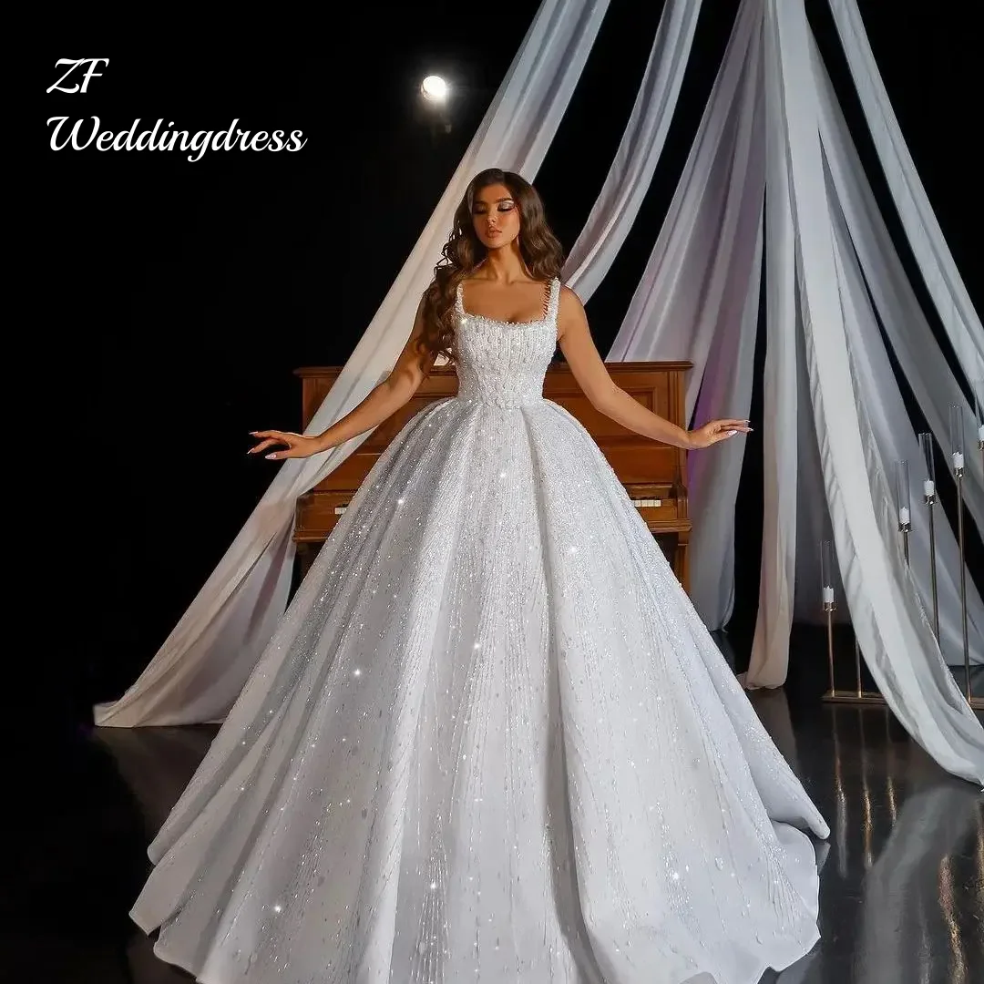 

Свадебные платья трапециевидной формы по индивидуальному заказу, женское свадебное платье с квадратным воротником, платья со шлейфом на тонких бретельках, платья de novia