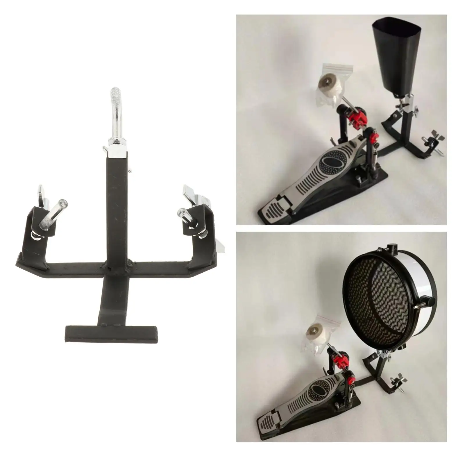 Cowbell Pedal Foot Bracket Attach Adjustable Percussion Mount Drum Cymbal Stand for Concert Drum Kit Practice Room