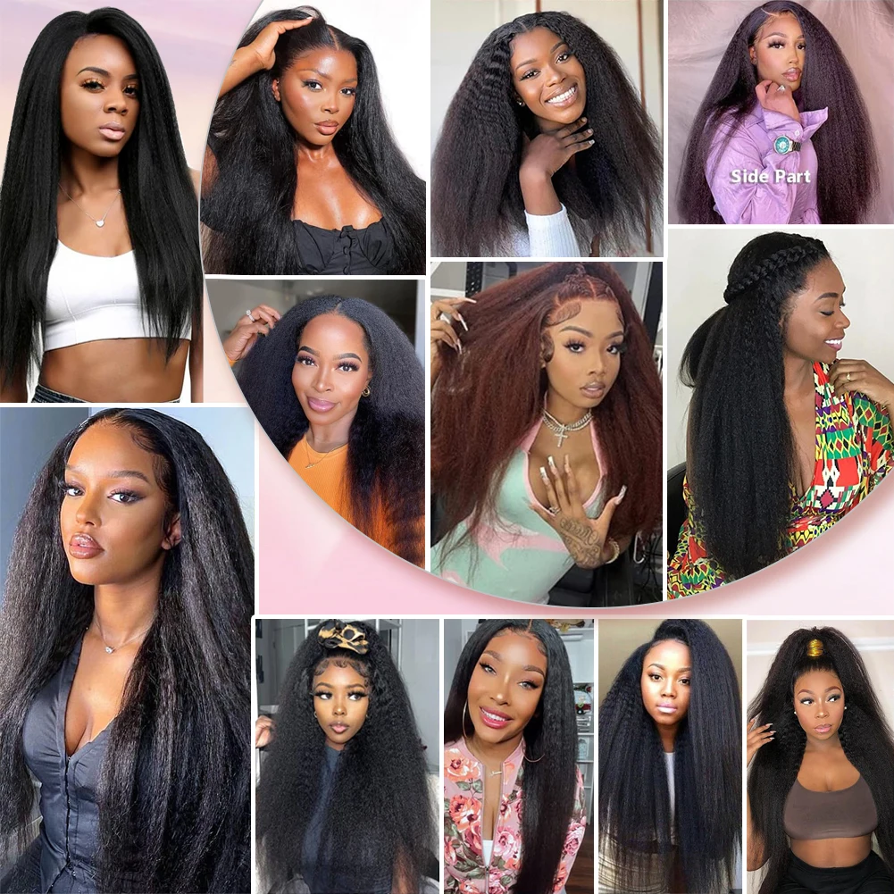 13x4 Yaki Kinky Straight Lace Front Wigs Human Hair Pre Plucked 180 Density Lace Frontal Wigs Human Hair for Women