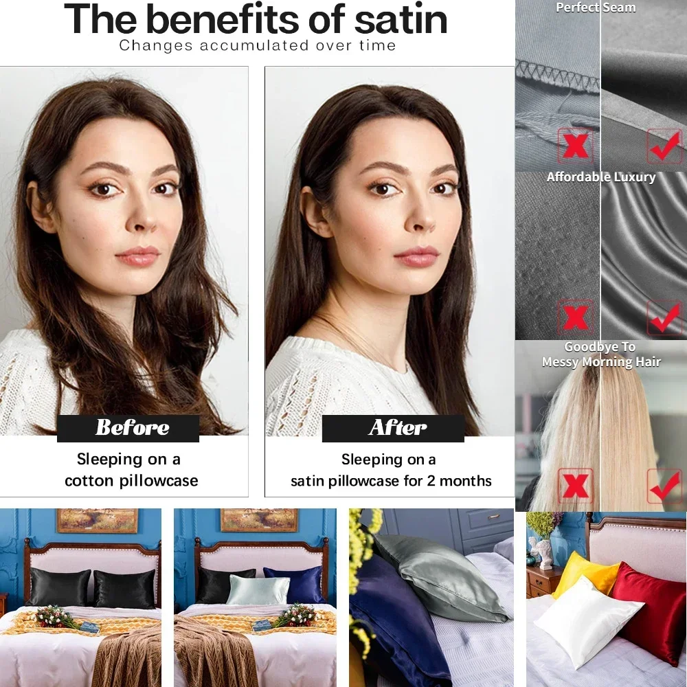 2pcs Satin Silk Pillowcase for Hair and Skin, Coral Pillow Cases Standard Size Set of Super Soft Pillow Case