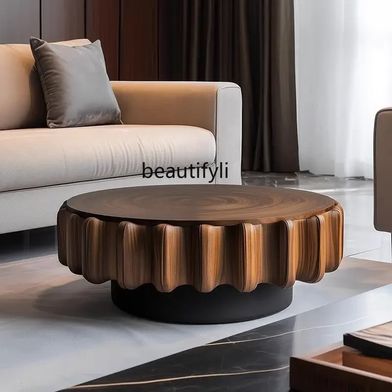

xzqItalian minimalist round solid wood coffee table, modern, living room designer artistic and creative coffee table