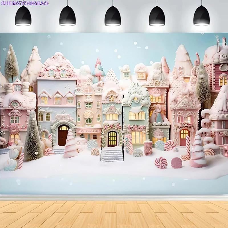 Christmas Day Bell Wreath Golden Child Photography Backdrop Props Family Portrait Gingerbread House New Year Background CT-11