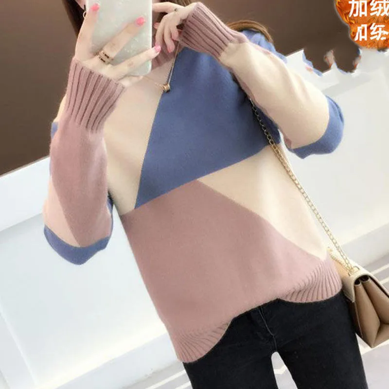 New Autumn and Winter Fashion Korean Version Plush Half High Neck Loose and Versatile Western-style Slim Knit Women's Sweater